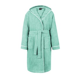 LAYNENBURG Premium Bathrobe for Children and Teenagers with Hood - 100% Cotton - Oeko-Tex Standard 100 - Fluffy Terry Cloth - Sizes 110 to 176, turquoise