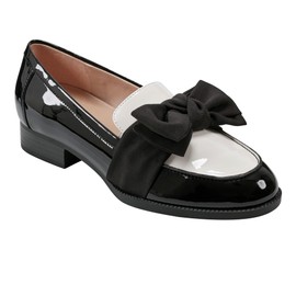 Bandolino Women's LINDIO Loafer, Black/Cream Patent 004, 7.5 Wide