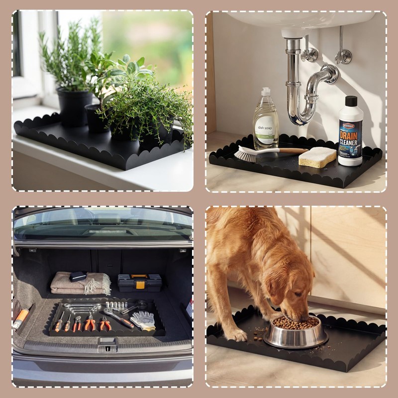 Maxdot 2 Pack Scalloped Iron Boot Tray for Entryway Indoor,