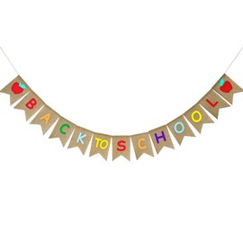 CUUSNNY Back to School Burlap Banner,Pre-Strung Colorful Letters Apple Patterns First Day of School Decorations Classroom Blackboard Hanging Décor Schoolyard Party Supplies (126 Inches)