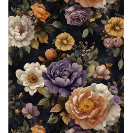 Erfoni 16.9" x197" Vintage Floral and Leaf Wallpaper Dark Peel and Stick Wallpaper Botanical Flower Self Adhesive Contact Paper DIY Removable Wall Paper for Home Wall Drawer Liner Covering