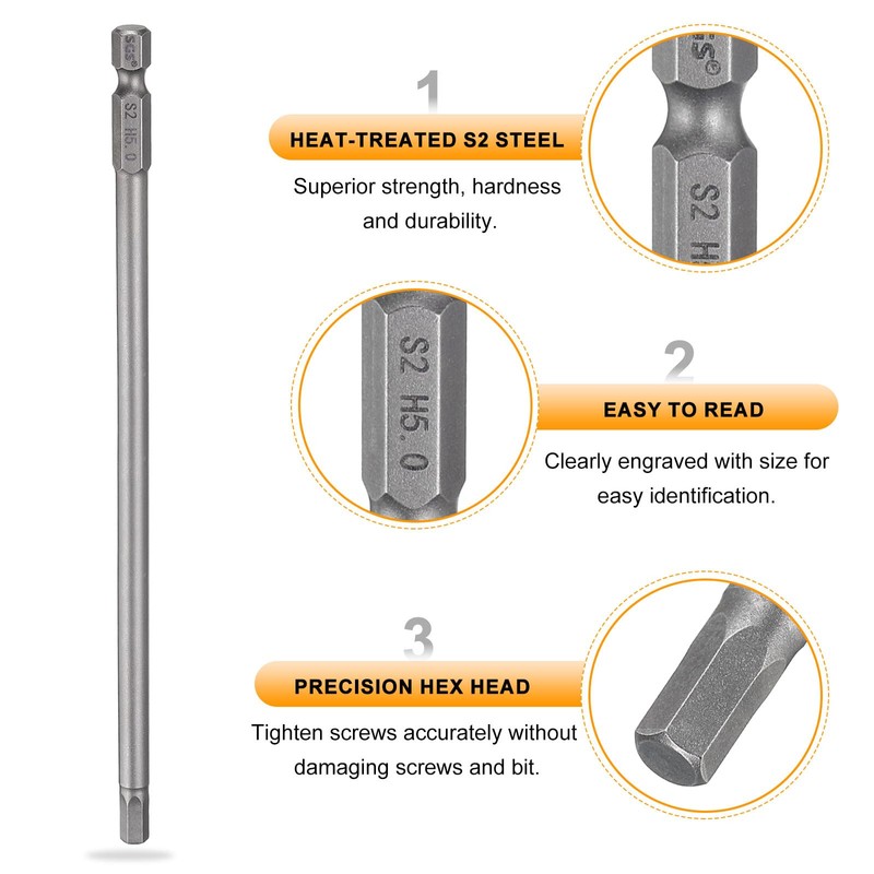 HARFINGTON 2pcs H5.0 Hex Head Drill Bit Wrench 5mm Metric