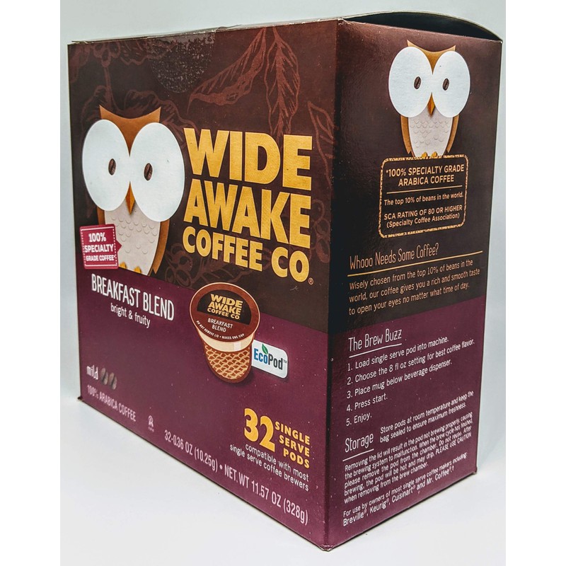 Wide Awake Coffee Single Serve Coffee Pods (32 Count, Breakfast