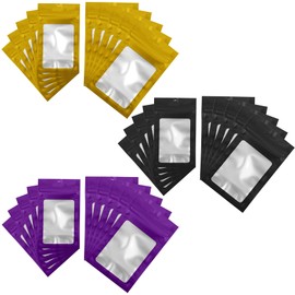 50 Count Holographic Mylar Bags With Clear Window– Resealable Food-Grade Storage Pouch with Front View Window – Keeps Cookies, Snacks, and Jewelry Fresh & Secure (2.95 x 4.72 Inches)