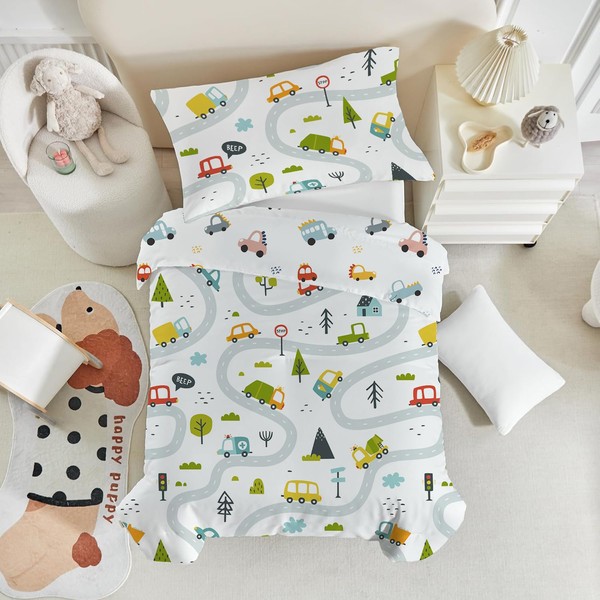 ROZTYLJ Cot Bed Duvet Cover Set Car Patterns Toddler Bedding
