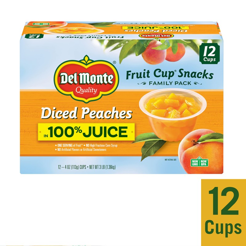 DEL MONTE Diced Peaches FRUIT CUP Snacks in 100% Fruit
