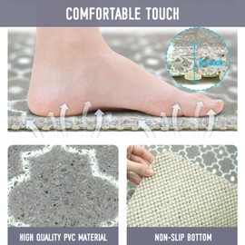 Square Shower Mat, 24 x 24 Inch Non Slip Gray Shower Stall Mat, Quick-Dry PVC Loofah Bath Mat for Shower Tub Bathroom