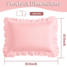KKJIAF Ruffle Pillow Cases Queen Size Set of 2, Ruffled Pillow Covers with Envelope Closure, Wrinkle Resistant Pillowcases 20" x 30", Light Pink