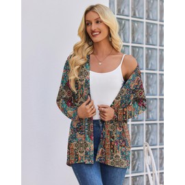 Zeagoo Floral Cardigan for Women Lightweight Summer Cardigan Long Sleeve Kimono Open Front Sweater with Pockets
