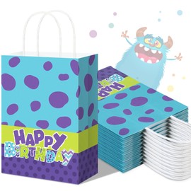Oudain 24 Pcs Monster Birthday Party Favor Bags Cartoon Paper Gift Bags with Handle for Candy Treats Goodies Goody for Baby Shower Monster Themed Birthday Party Decorations