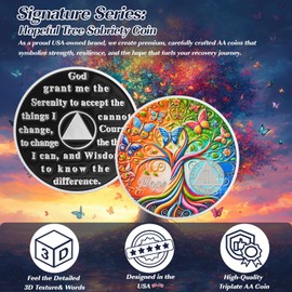 Tree of Life 1 Year Sobriety Coin, Golden Hope AA Chips, Addiction Recovery One Year Sober Medallions, Celebrating Anniversary Token, Alcoholics Anonymous Sobriety Gifts for Men Women