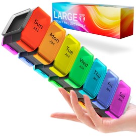 Extra Large Pill Organizer 2 Times a Day – XL Pill Box 7 Day with Big AM/PM Compartments – Fits Large Vitamins, Supplements & Gummies, for 7 or 14-Day Use, Color-Coded, Senior-Friendly, No Spills