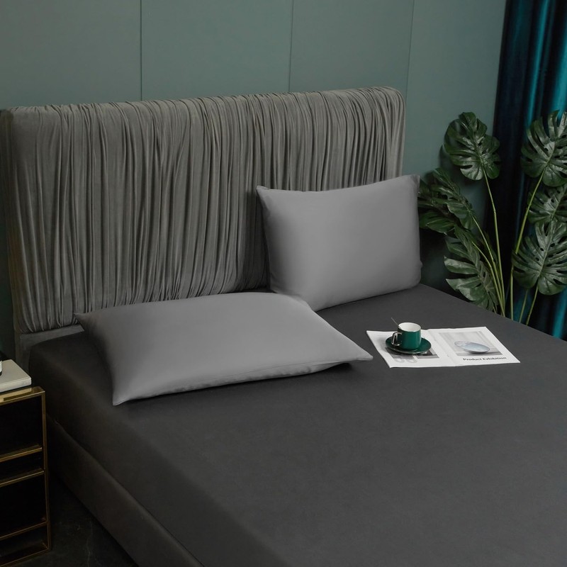 Bamboo Fitted Sheet 160 x 200 cm Dark Grey Fitted