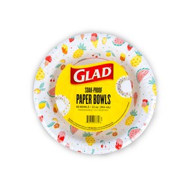 Glad Round Disposable Paper Bowls, Picnic Design - Heavy Duty, Soak Proof, Cut-Resistant, Microwavable Bowl for All Foods & Daily Use, 12 Oz, 50 Count