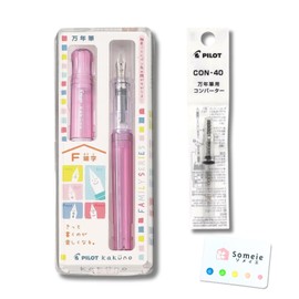 Fountain Pen Set CON-40 Converter & Kakuno Fine Nib with Black Ink Cartridge & Sticky Notes – Refillable Ink System, For Beginners, Calligraphy (Green FKA-1SR-KBOG-F)