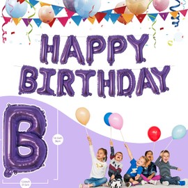 Dark Purple Happy Birthday Balloons Banner 16 Inch Mylar Foil Letters, Inflatable Party Decor and Birthday Decorations for Women, Men, Boys & Girls Kids and Adults, Reusable, Party Supplies