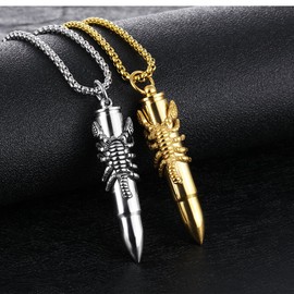 TEMICO Men's Stainless Steel Scorpion Bullet Pendant Urn Necklace For Ashes Cremation Memorial Jewelry, Stainless Steel
