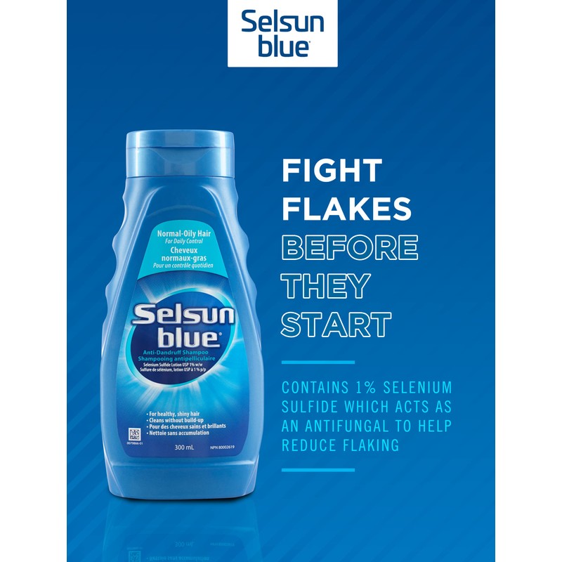 Selsun Blue Normal-Oily Hair Anti-Dandruff Shampoo, 300 mL, Helps Control