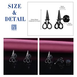 Yumilok Women's Men's Hoop Earrings Stainless Steel with Scissors Stud Earrings Cartilage Earrings Piercing Huggie, stainless steel