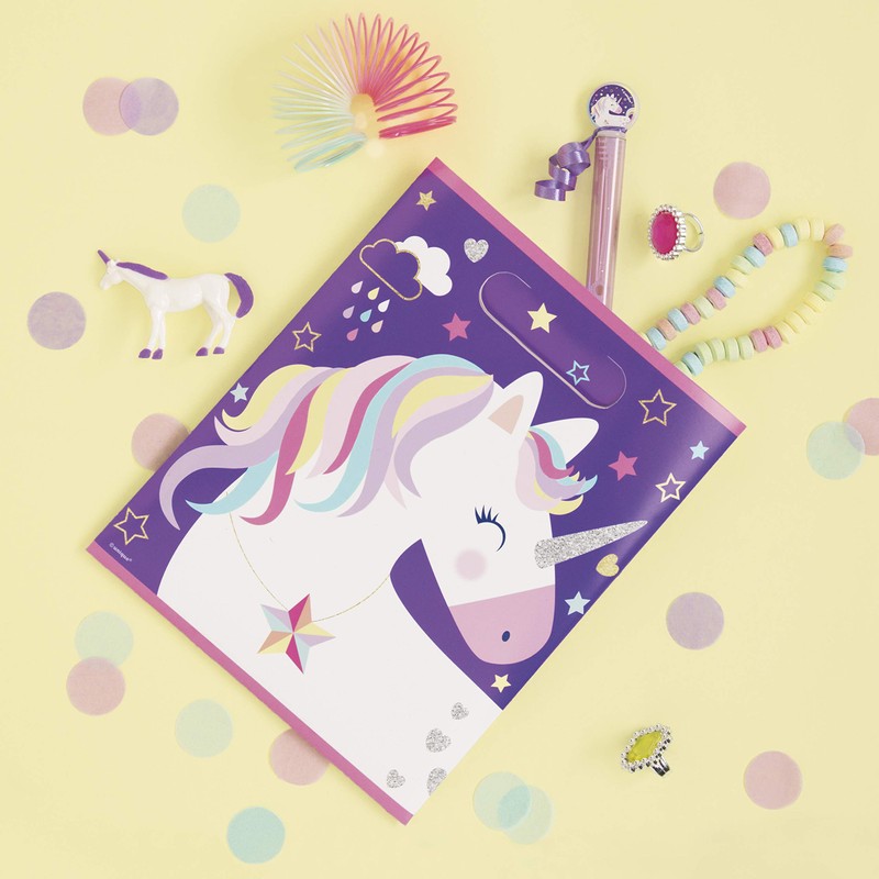 Unique 72506 Plastic Rainbow Unicorn Loot Bags, 8Ct