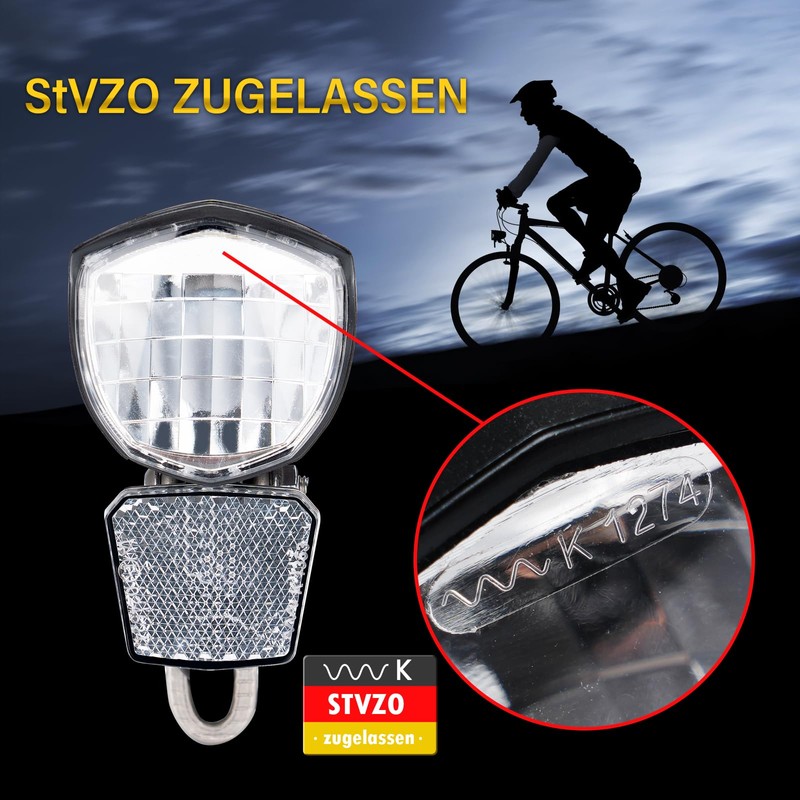 Zeekpowa E-Bike LED Bicycle Light with Reflector and StVZO Approval,