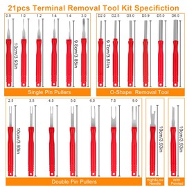 Linkstyle 21 Pcs Red Terminal Removal Tool Kit, Upgraded Pin Extractor Tool, Extractor Tool Set Depinning Tool Pin Removal Tool Kit with a Protective Bag for Car Automotive Most Connector Terminal