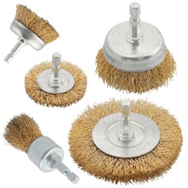 WENORA 5 Pcs Wire Brush Wheel for Drill, Brass Wire Brush for Drill, 1/4 Inch Hex Shank, Wire Brush Drill Bit, Wire C up Brush for Rust Removal, Wire Brush Drill Attachments