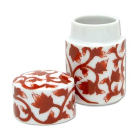 Tabletop Toothpick Holder with Lid, Arita-yaki, Red Arabesque, Ceramic, Made in Japan