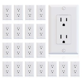 ELEGRP Glossy White Decorator Receptacle, 15A 125V Standard Electrical Wall Outlet, 2 Pole 3 Wire, Non-Tamper Resistant, NEMA 5-15R, Self-Grounding Residential Grade, w/Wall Plate, UL, 20 pack