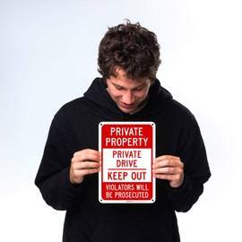 Sigo Signs, Private Property, Private Drive, Keep Out Sign, 10x7 Inches, Rust Free .040 Aluminum, Fade Resistant, Indoor/Outdoor Use, Made in USA