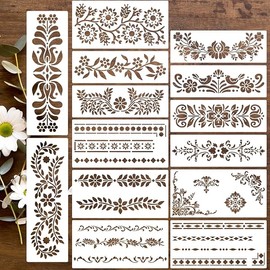 Talavera Stencils for Crafts Reusable Floral Stencils for Walls Mexican Flower Border Corner Drawing Stencil for Wood Furniture Wall Canvas Floor