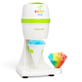 Nostalgia Electric Shave Ice Maker - Tabletop Snow Cone & Slushie Machine - 2 Ice Mold Bowls & 1 Reusable Plastic Cone - Green & White