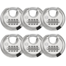HOX Boron Shackle Combination Disc Lock, 70mm Stainless Steel Body, Heavy-Duty Weather-Resistant and Anti-Cut Padlock for Storage Units, Garages, Sliding Doors, and Cabinets (6 Pack)