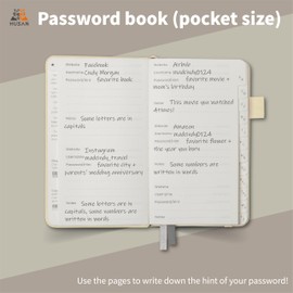 HUSAN Password Book with Alphabetical Tabs - Password Keeper for Internet Website, Leather Hardcover Thick Paper, 61 pages, 3.7" x 6", Oyster Gray