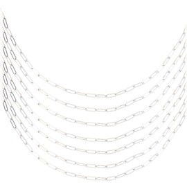 SUNNYCLUE 1 Box 10Pcs 16 Inch/41CM Stainless Steel Paperclip Chains Rectangle Silver Chain Bulk Metal Adjustable Necklace Link with 6.4CM Extender for Jewellery Making DIY Crafts Women Men Supplies