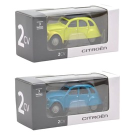 OPO 10 - Set of 2 Miniature cars compatible with Citroën 2CV yellow and blue scale 1:64 3 inches 7.5cm Norev - L3IN8