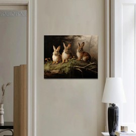 B.B.F MAKE Woodland Rabbits Canvas Wall Art, Adorable Hares Oil Painting Home Décor, 8x10 in Nature-Inspired Wall Decor, Stunning Canvas Prints for Living Room, Bedroom, Nursery, or Office
