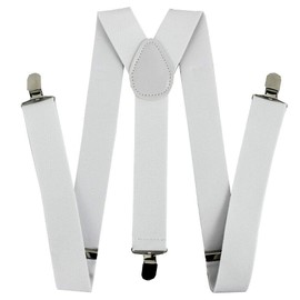 Golden Beads ADJUSTABLE BRACES MENS WOMENS UNISEX TROUSER ELASTIC Y-BACK SUSPENDERS CLIPON (White)