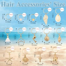 24PCS Seashell Conch Starfish Loc Hair Charms Gold Hair Charms for Braids Summer Beach Style Braided Hair Ornaments Starfish Braids Clips Seashell Bra