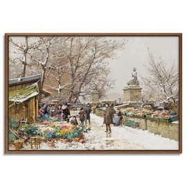 artprints1stop Floating Frame Canvas Print Wall Art - Paris, A Corner of The Street by French Painter Eugène Galien-Laloue - 36x24 inches
