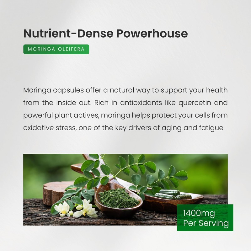 Organic Moringa Capsules - 1400mg High Potency Moringa Supplement -