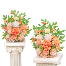 TINGE TIME Free Standing Artificial Flowers Set of 2, Wedding Arch Altar Stage Decorations, Silk Fake Flower for Wedding Centerpiece Archway Aisle Welcome Entrance (Coral Pink & Champagne)