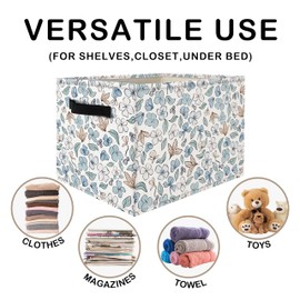 Nogrit Watercolor Floral Storage Bins Box, Toybox for Girls, Blue and White Flower Foldable Baskets Organizer Container with Handles for Girls Bedroom Dorm Bathroom Clothes Toys Books