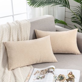 GAWAMAY Lumbar Support Pillow Decorative Rectangle Throw Pillow Covers 12"x20" Inch Set of 2, Soft Chenille Fall Pillowcase for Living Room Bedroom Sofa Couch Cushion Cover Beige 30x50cm (No Insert)