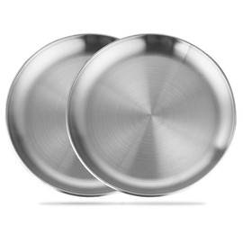 Betinyar 2 Pieces 7.9 Inch Stainless Steel Round Plate, Metal Camping Plates, Stainless Steel Plates, Reusable Metal Dinner Plates for Outdoor Picnic Camping(20cm, Silver)