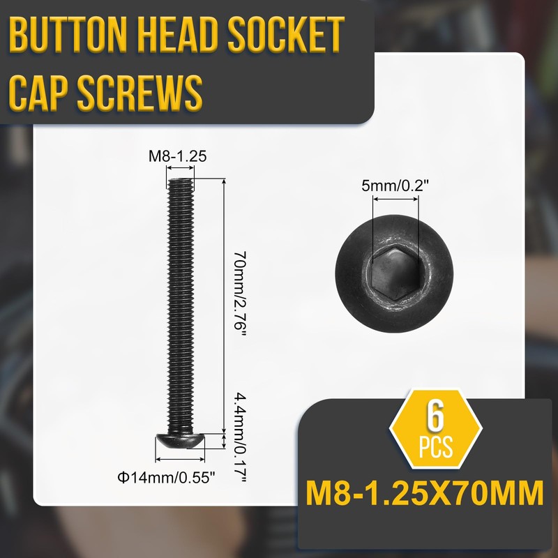 DTGN M8-1.25x70mm Button Head Socket Cap Screws - 6Pack -