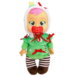 Cry Babies Tiny Cuddles Christmas Noelle - 9" Baby Dolls, Cries Real Tears, Red and Green Christmas Tree Themed Pajamas