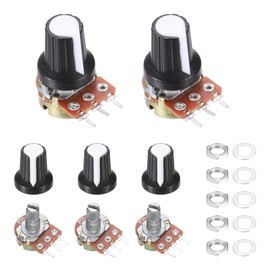 sourcing map 5Pcs WH-148 Potentiometer 3Pins B5K Ohm Linear Taper Rotary Potentiometer XH2.54 Variable Resistor Potentiometers with 5 Plastic Knobs for Audio Equipment, DIY Electronics