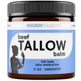 Beef Tallow for Skin – Just 2 Ingredients – Natural Tallow & Sweet Almond Oil, 5 oz Unscented Moisturizer for Dry & Sensitive Skin – Hydrating Balm