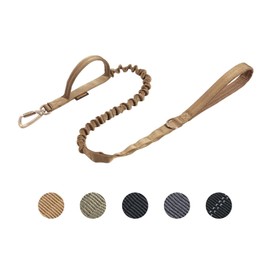 EXCELLENT ELITE SPANKER Military Dog Leash Tactical Space Aluminum Hook Clips Bungee Dog Leash Tactical Dog Leash Elastic Dog Rope Leads with 2 Control Handle(Coyote Brown)